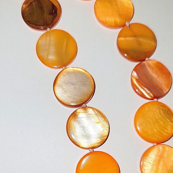 NEW! Orange Natural Shell Coin Shaped Beaded Long Strand Necklace - Picture 5 of 7